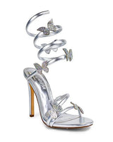 Butterfly Enchantment Gladiator Sandals (Silver) - front view