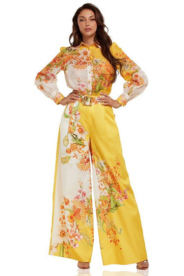 Artwork flowers yellow and white Print Set - Palazzo Couture Online