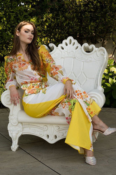 Artwork flowers yellow and white Print Set - Palazzo Couture Online