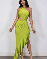 Asymmetrical Elegance Cut - out Dress (Citron) - Palazzo Couture Online