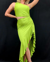 Asymmetrical Elegance Cut - out Dress (Citron) - Palazzo Couture Online