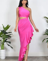 Women's Hot Pink midi dress cut-out style back view