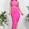 Women's Hot Pink midi dress cut-out style back view