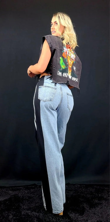 Athleisure Fusion Jeans (Black) close up of stylish fabric and construction detail