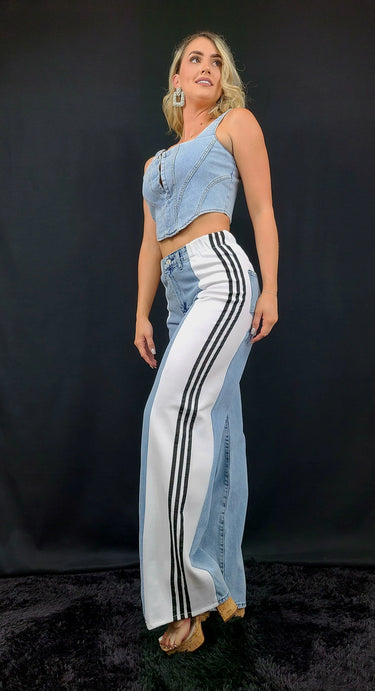 Athleisure Fusion Jeans (White) close up of stylish fabric and construction detail