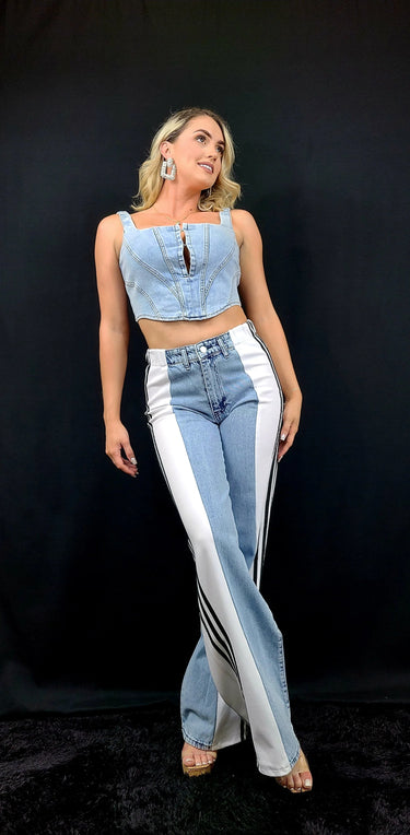 Athleisure Fusion Jeans (White) side view showing jeans leg shape and fit