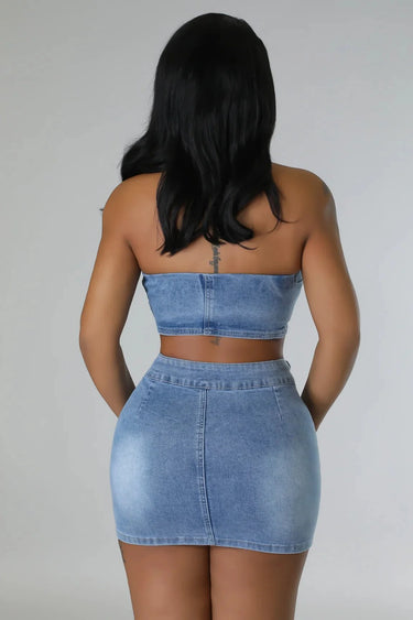 Women's Denim skirt set denim style back view