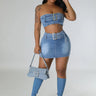 Attention Over Here Denim Skirt Set – Chic Two-Piece Outfit front view showing complete two piece skirt set