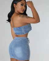 Women's Denim matching skirt set from Palazzo Couture collection