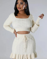 Attract Me Knitted Skirt Set with Ruched High Waist showing coordinated top and skirt construction