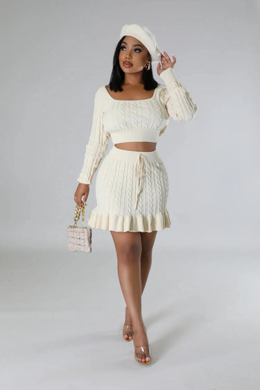 Attract Me Knitted Skirt Set with Ruched High Waist close up of high waist top design and fabric