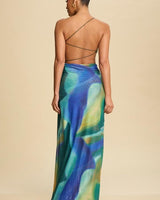 Aura Scrunch Backless Maxi Dress – Blue Multi - Palazzo Couture Online