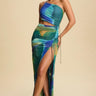 Aura Scrunch Backless Maxi Dress – Blue Multi - Palazzo Couture Online