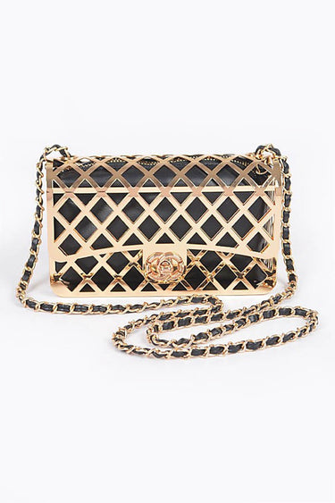 Metal Lattice Clutch with Pouch – Chain Strap Evening Bag