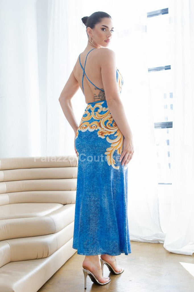 Azure Elegance Maxi Dress