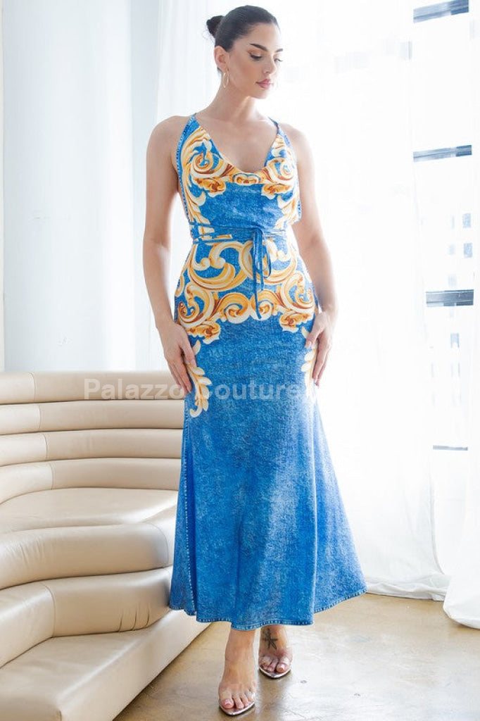 Azure Elegance Maxi Dress