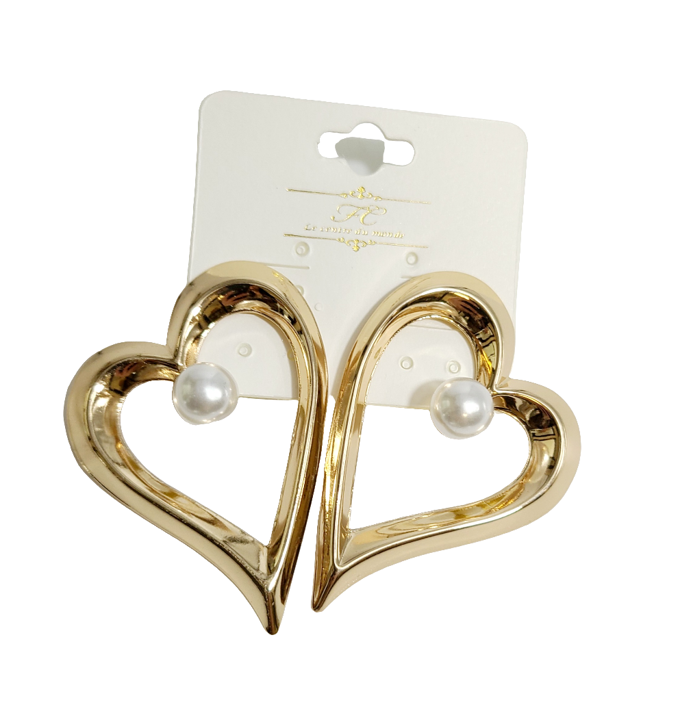 Angle in Heart Pearl Earrings (Gold)