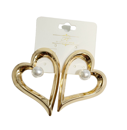 Angle in Heart Pearl Earrings (Gold)