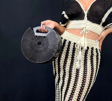 Bamboo Ark Hand Round Clutch (Black) - Palazzo Couture Online