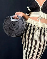 Bamboo Ark Hand Round Clutch (Black) - chic clutch by Palazzo Couture