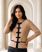 Barichara Frog-Button Knit Cardigan – Beige | Palazzo Couture