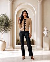 Barichara Frog-Button Knit Cardigan – Beige | Palazzo Couture