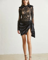 Baroque Beauty Lace Mini Dress (Black) close up detail of lace design