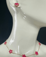 Fuchsia enamel clover necklace – Be Honest Necklace close-up on mannequin