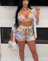 Beach Queen 3pc Short Set (Blue Print) - Palazzo Couture Online