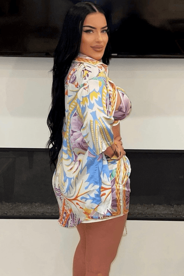 Beach Queen 3pc Short Set (Blue Print) - Palazzo Couture Online