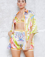 Beach Queen 3pc Short Set (Lime Print) - Palazzo Couture Online