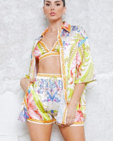 Beach Queen 3pc Short Set (Lime Print) front view showing complete two piece short set