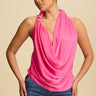 Beaded Cowl Neck Halter Top - Fuchsia - Palazzo Couture Online