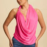 Beaded Cowl Neck Halter Top - Fuchsia for women - crop top by Palazzo Couture