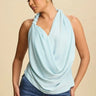Beaded Cowl Neck Halter Top - Lt Blue for women - crop top by Palazzo Couture