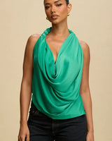Beaded Cowl Neck Halter Top - Green for women - crop top by Palazzo Couture