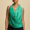 Beaded Cowl Neck Halter Top - Green for women - crop top by Palazzo Couture