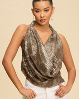 Beaded Sequins Cowl Top – Chocolate - Palazzo Couture Online