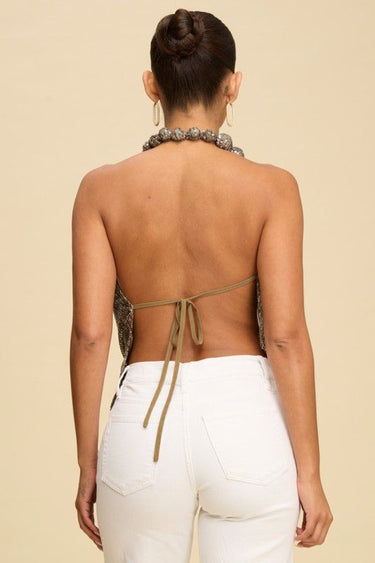 Beaded Sequins Cowl Top – Chocolate - Palazzo Couture Online