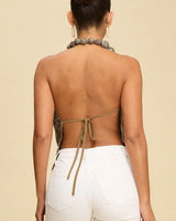 Beaded Sequins Cowl Top – Chocolate - women's cropped top