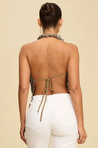 Beaded Sequins Cowl Top – Chocolate - women's cropped top