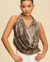 Beaded Sequins Cowl Top – Chocolate for women - crop top by Palazzo Couture