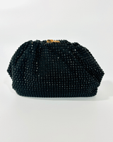 Black beaded clutch with gold chain strap