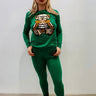 Bearlicious Green Pant Set – Teddy Knit Two-Piece Outfit front view showing complete two piece pant set