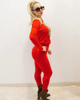 Women's Red pant set knit style back view