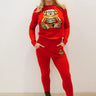 Bearlicious Red Pant Set – Teddy Knit Two-Piece Outfit front view showing complete two piece pant set