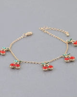 Bejeweled Cherry Charm Bracelet Gold Red - women's statement jewelry