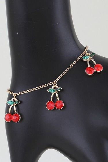 Bejeweled Cherry Charm Bracelet Gold Red - Palazzo Couture Online