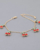 Bejeweled Cherry Charm Bracelet Gold Red - Palazzo Couture Online