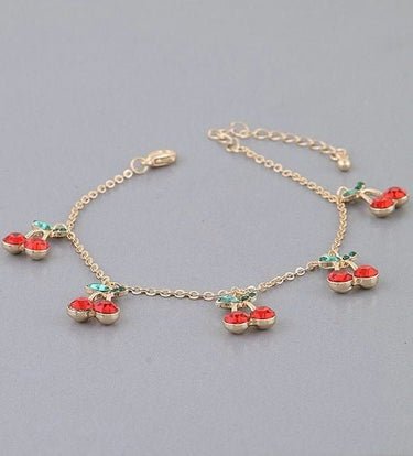 Bejeweled Cherry Charm Bracelet Gold Red - Palazzo Couture Online